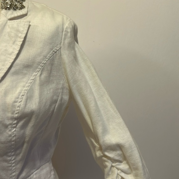 INC  White Linen  Jacket with Bejeweled Collar Women’s Small - Picture 4 of 8